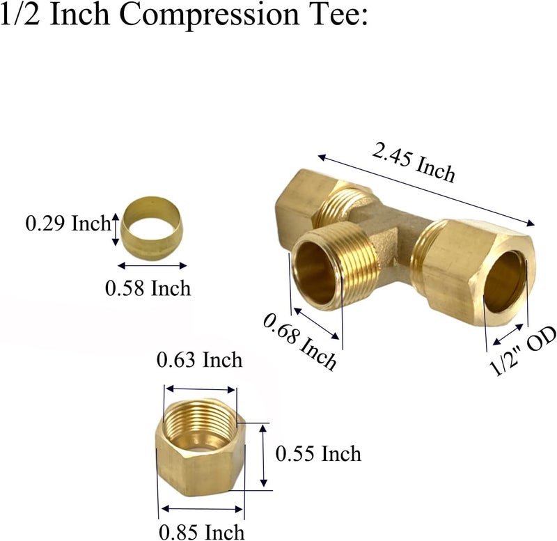 Bumugufu 2 Pcs 1/2'' Brass Elbows,1/2 Inch x 1/2 Inch x 1/2 Inch Brass Compression Tube Pipe Fitting Connector for Gas Line, Oil Pressure Gauges and Air Compressor - Image 2
